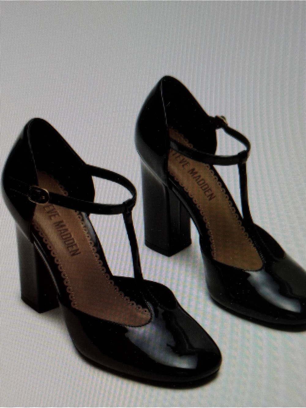 Steve Madden Black Patent T-Strap Block Heels